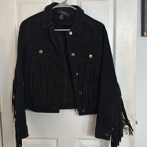 Black suede fringe jacket